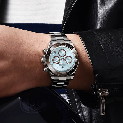 Ανδρικό ρολόι PAGANI DESIGN – Μοντέλο με πολύχρωμα καντράν, πολυτελές βραχιόλι ρολόι με μηχανισμό χαλαζία, χρονογράφος εξοπλισμένος με μηχανισμό