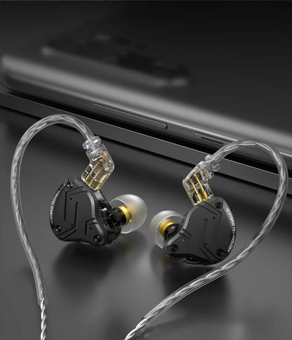 Auscultadores In-Ear com Fio KZ ZS10 Pro X, HiFi, Graves de Monitorização, Cabo Amovível e Microfone