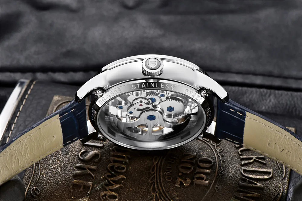 PAGANI DESIGN New Skeleton Men's Mechanical Watches Top Luxury Automatic Watch Men Blue Leather Waterproof Wrist watch Men
