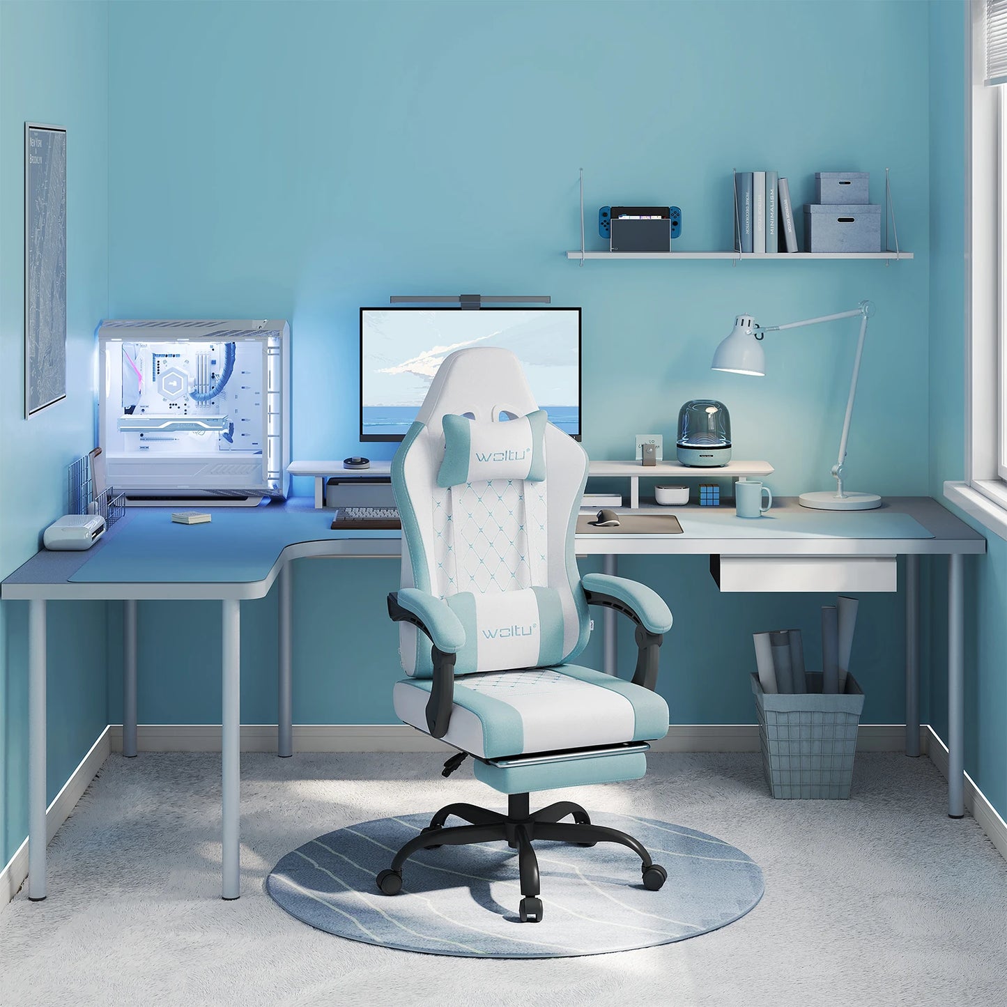 WOLTU Massage Gaming Chair Ergonomic Gamer Chair with Footrest, Lumbar Support, Adjustable Headrest, Swivel Computer Office Chair