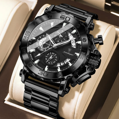Reloj de lujo para hombre POEDAGAR, luminiscente, hermético, cronógrafo, con fecha, acero inoxidable, cuarzo, Reloj