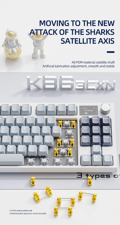 Tastiera meccanica ATTACK SHARK K86 con manopola in metallo, schermo smart TFT a colori, layout a 87 tasti, illuminazione RGB e connessione tri-mode