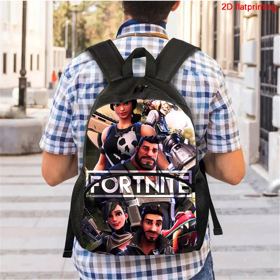 FORTNITE 3-Piece School Backpack Set with Front Pocket Bag, Crossbody Bag, and Pencil Case for Ages 5-10 Boys and Girls, Lightweight, Includes Free 3D Printed Keychain