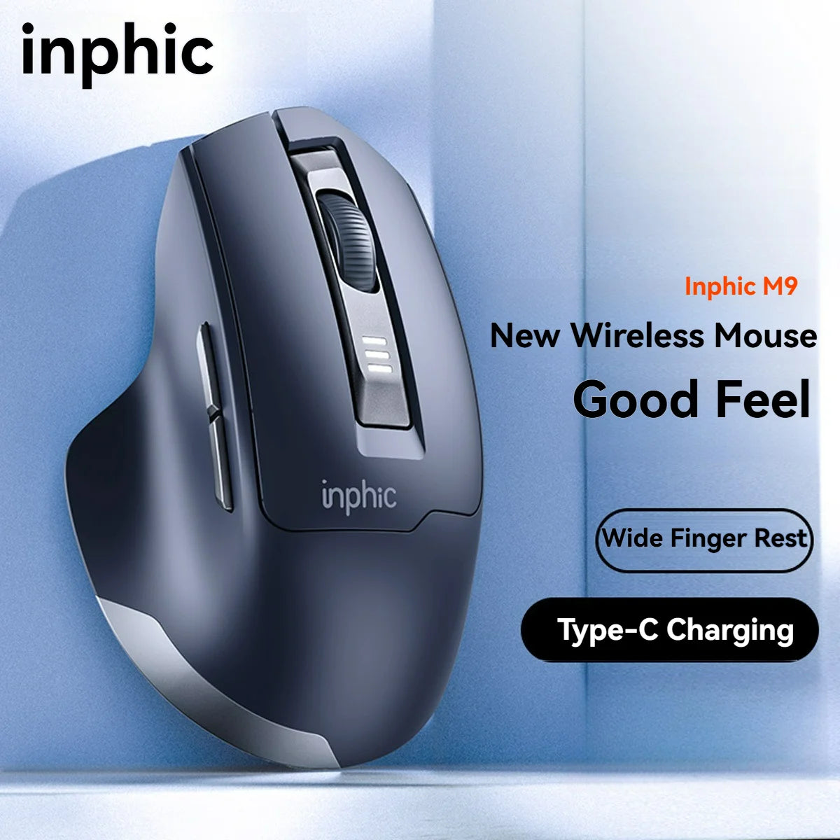 Inphic M9 Kabellose Maus 2.4G USB-Empfänger Wiederaufladbar Type-C Stummschaltungstaste Energieanzeige Ergonomische universelle Office-Maus