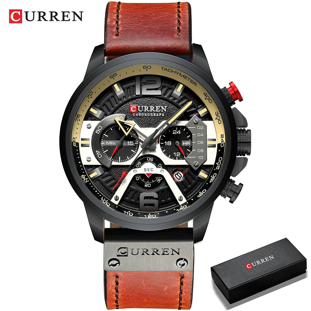 Orologio da uomo CURREN 8329 – Stile sportivo e casual, design militare, cinturino in pelle, cronografo di tendenza, orologio di lusso di un marchio prestigioso