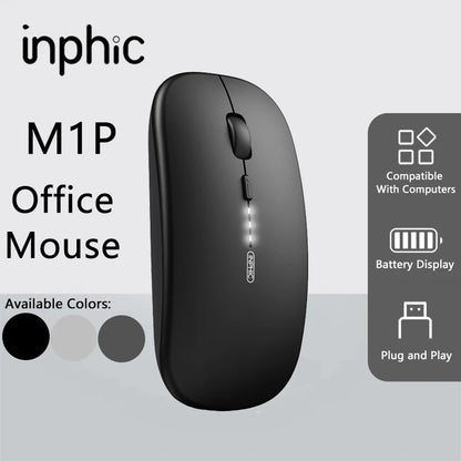 Ratón inalámbrico silencioso de oficina Inphic M1P ultrafino portátil con interfaz USB, indicador de batería y carga TYPE-C