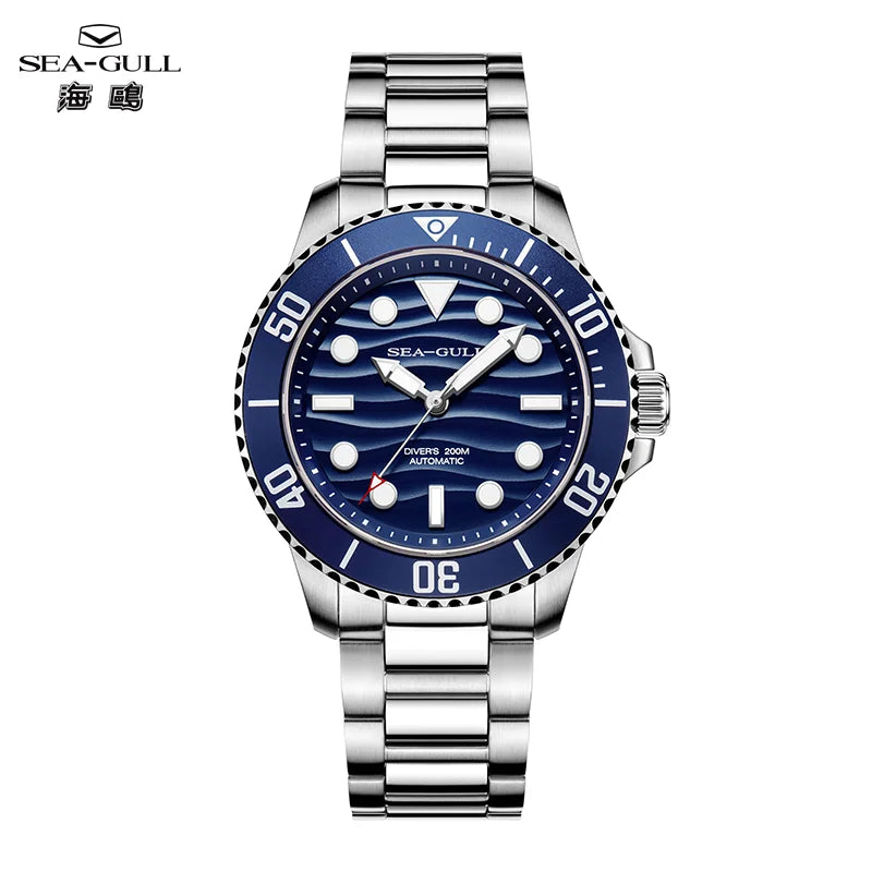 Seagull Ocean Series Automatic Man Mechanical Wristwatches Wave Dial Calendar 200m Waterproof Luminous Diving Watch reloj  6203
