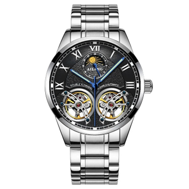 AILANG Double Tourbillon Design Business Men Mechanical Watch Fashion Leather Moon Phase Automatic Watches for Men Reloj Hombre