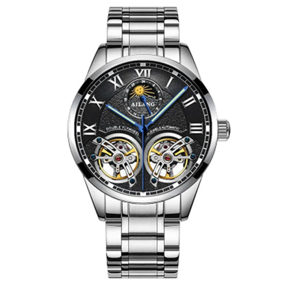 AILANG Double Tourbillon Design Business Men Mechanical Watch Fashion Leather Moon Phase Automatic Watches for Men Reloj Hombre