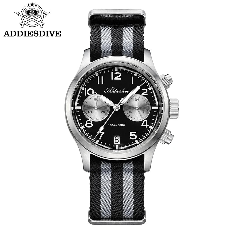 Reloj para hombre ADDIESDIVE 2025 New Panda Eye, retro de lujo, cuarzo VK64, cronógrafo deportivo, impermeable 100M, luminoso