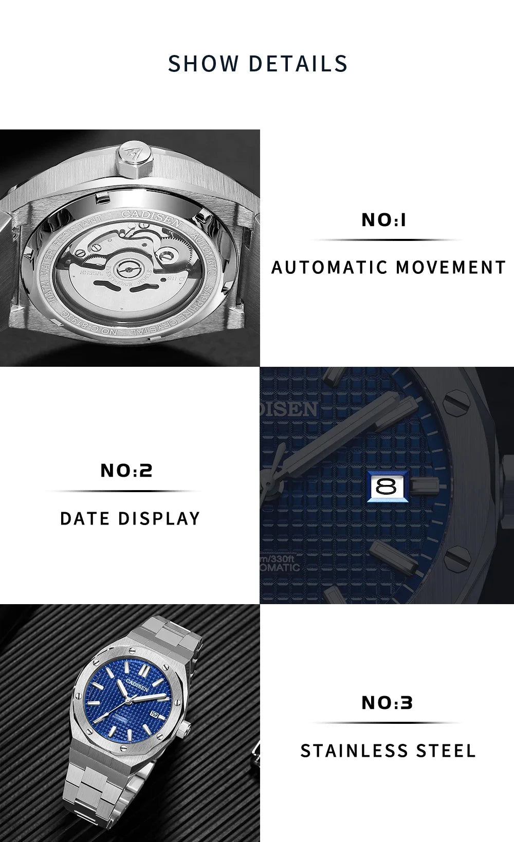 CADISEN Luxury Design 42MM Men Watches Japan MIYOTA 8215 Sapphire Glass Mechanical Automatic Watch Men 100M Waterproof