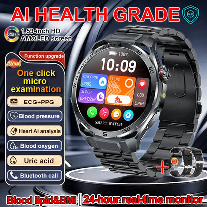 Smart Watch Men High-end Health Blood Pressure Blood Oxygen Lipids Uric Acid Sapphire Smart Watches Ai GPT Custom Dial ECG 2026