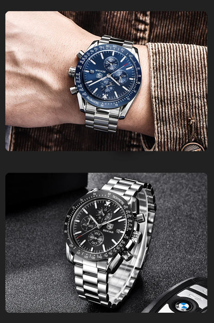 Reloj para hombre BENYAR 5140, reloj deportivo informal, reloj de cuarzo de lujo resistente al agua, cronógrafo militar de marca de alta gama.