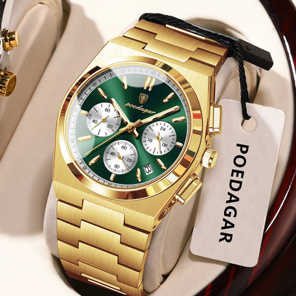 Pánské hodinky POEDAGAR – luxusní chronograf z nerezové oceli, s datem, vodotěsné a s luminiscenčními prvky – sportovní náramkové hodinky s quartzovým strojkem