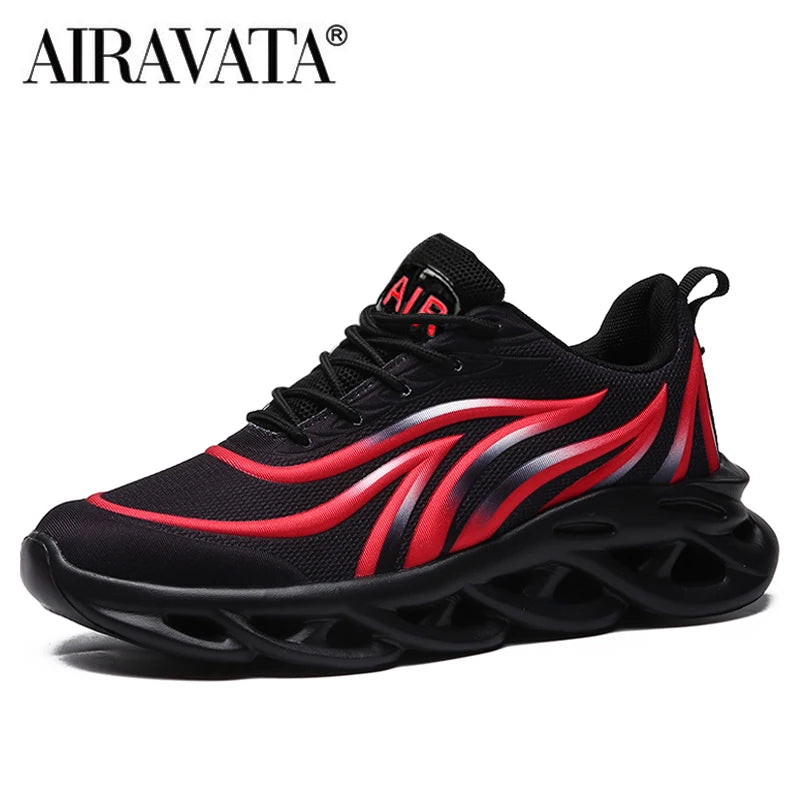 Sneakers da uomo con stampa fiamme, scarpe sportive in tessuto flyknit, scarpe da running comode, scarpe atletiche outdoor da uomo