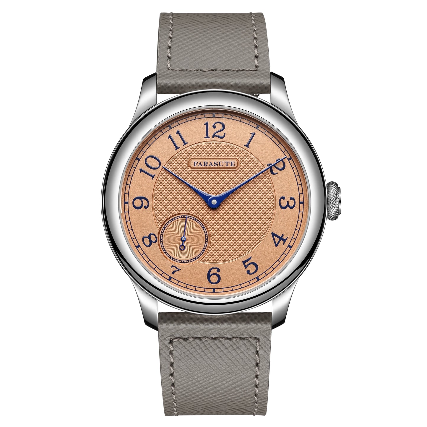 Reloj mecánico manual FARASUTE NEW Machinery para hombre, esfera salmón, ST17, segundero pequeño, estilo vintage, brazalete Bonklip