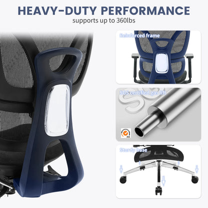 Ergonomic Office Chair High Back Mesh Desk Chair with Footrest, Dynamic Lumbar Support, Adjustable Headrest, Reclining Computer Chair
