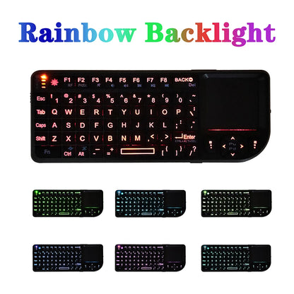 A8 Mini Wireless Keyboard 2.4G 7 Color Backlit 3 in 1 Handheld Keyboard with Touchpad Air Mouse for Android TV Box PC Tablet