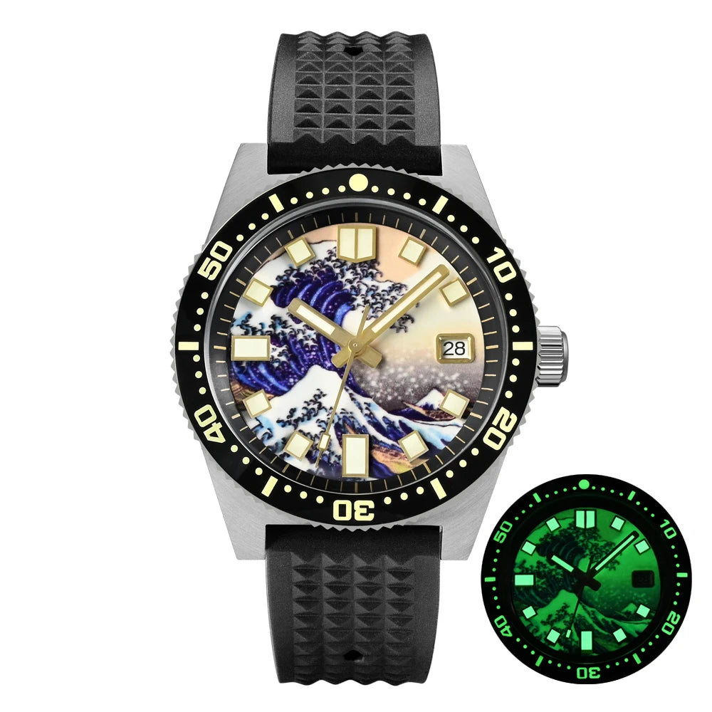 San Martin Official 40mm 62mas V3 Diver Watch For Men Kanagawa Surfing Dial NH35 Automatic Mechanical 20Bar Rubber Strap SN0007