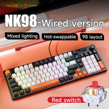 AJAZZ NK98 Wired Mechanical Keyboard: Full-Key Hot-Swap, 98-Key Layout for Precise Performance; Wired, Stable Control, Multi-System Compatibility; Windows Vista/XP/7/8/10/17, Mac: Wired connection for stable control and low latency