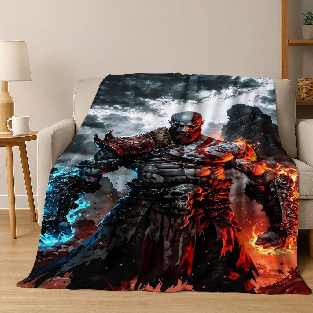 Classics God of War Kratos 3A Game Gamer Flannel Blanket,Warm and Cozy Soft Throw Blanket for Home Bedroom Bed Sofa Kid Gift