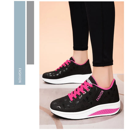 Zapatillas casuales de mujer para exterior con suela gruesa, plataforma de moda, talla grande 42, suela plana, para caminar, deporte, caminatas y running