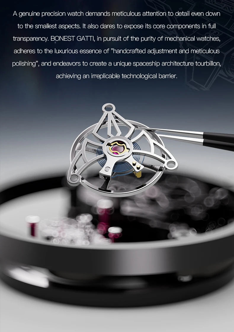 BONEST GATTI luxury Full Skeleton Automatic Mechanical Watch Sapphire Back 48 Rainbow Diamonds Luminous Luxury Wristwatch Men