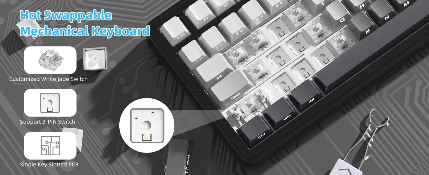 Teclado mecánico ATTACK SHARK X85 trimodo Gasket 75% con perilla CNC, acolchado de 5 capas, hot-swap, retroiluminación RGB y NKRO