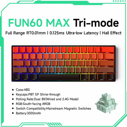 Teclado Mecânico Akko MonsGeek FUN60 com Switch Magnético, 60%, Teclado Gaming, Rapid Trigger 0.01mm, 8K, ARGB, HE/TMR, Teclado Personalizado