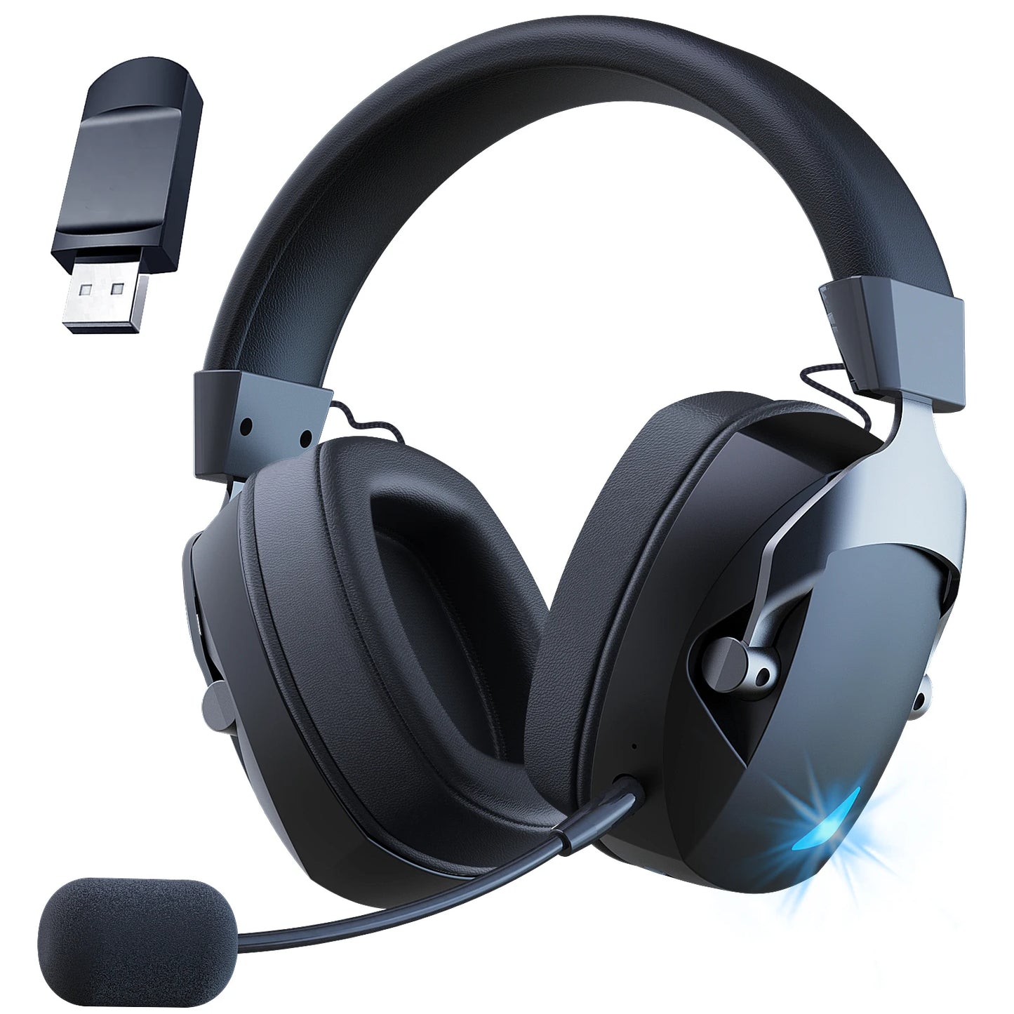 Gaming Headset with Detachable Noise-Cancelling Microphone – 3-Mode Wireless Bluetooth 5.3, 2.4G USB & 3.5mm Wired Gaming Headset with 50mm Drivers