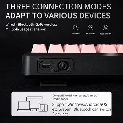 Tastiera Bluetooth V108 Pro Office a bassa rumorosità 2.4G cablata e wireless, layout completo con membrana retroilluminata RGB