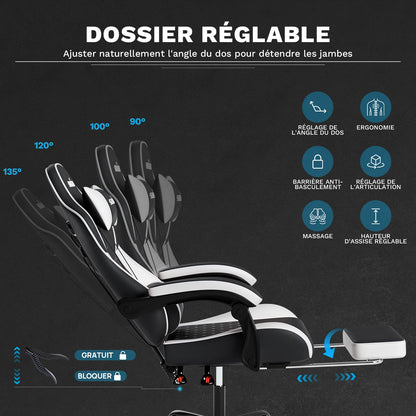SUKIDA Ergonomic Gaming Chair with Footrest, Lumbar Support Computer Chair, Comfortable Office Chair with Adjustable Reclining Backrest