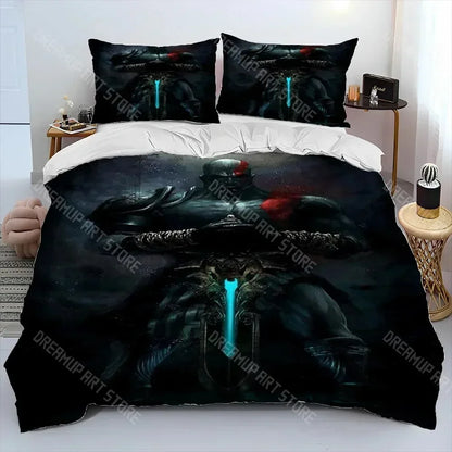 God of War Game Gamers Kratos Comforter Bedding Set,Duvet Cover Bed Set Quilt Cover Pillowcase,king Queen Size Bedding Set Kids
