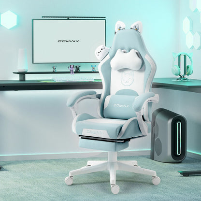 Sedia da gaming carina con orecchie da gatto, poggiapiedi, rosa kawaii, sedia per computer ergonomica con schienale alto, seduta gamer e supporto lombare a zampa di gatto