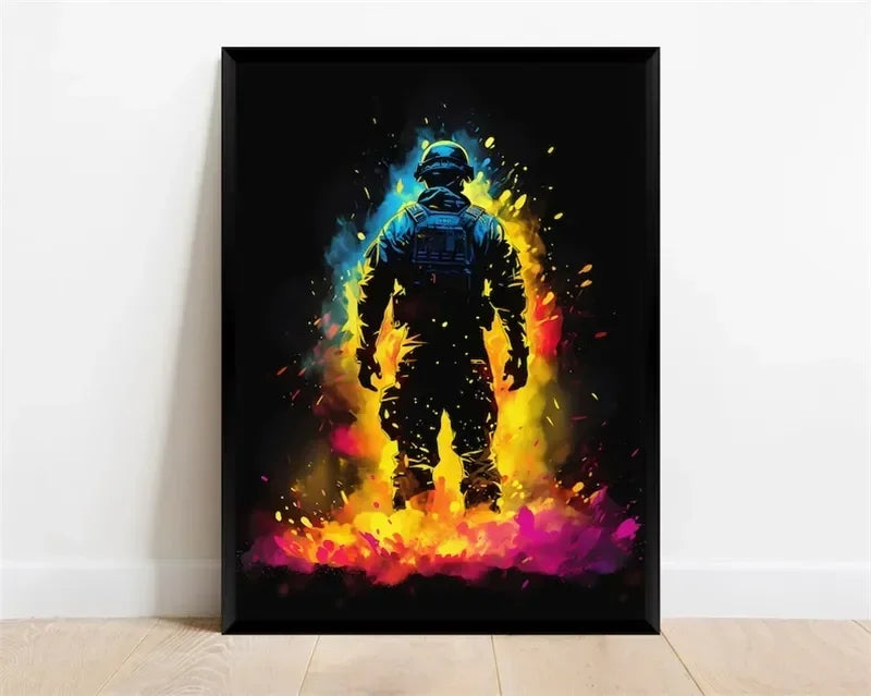 Pop Neon Video Game Character Poster Gamepad Headphones Football Basketball Canvas Print Wall Art Decor Gaming Room Decoration