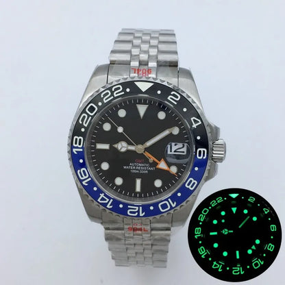BLIGER 40mm NH34 GMT Watch For Men Mechanical Wristwatch Luminous Bezel Sapphire Glass Stainless Steel Bracelet Men's Watch