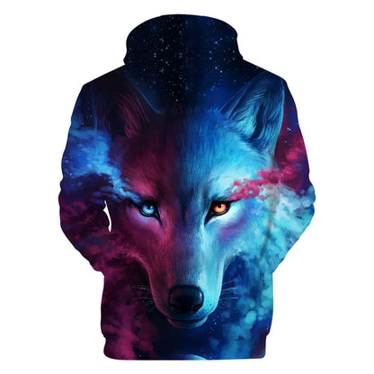 Sweatshirt com Capuz Cool Space Galaxy Wolf para Homem — Lobo Brilhante, Estilo Fashion, Pullover de Primavera e Outono