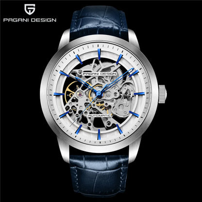 PAGANI DESIGN New Skeleton Men's Mechanical Watches Top Luxury Automatic Watch Men Blue Leather Waterproof Wrist watch Men