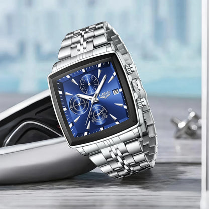 LIGE Luxusuhren für Herren, quadratisches Modell, klassischer und trendiger Stil, aus Edelstahl, wasserdicht, sportlich und lässig, mit Quarzwerk.