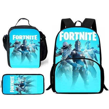 Mochilas Infantis com Design de Jogo Popular, Saco de Almoço e Estojo, Mochilas Escolares de Grande Capacidade para Alunos, Rapaz e Rapariga, Melhor Presente F-FortniteS