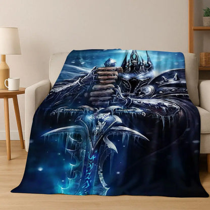 WOW World of Warcraft Arthas Demon Illidan Sylvanas flanellen deken, comfortabele zachte plaid voor thuis, slaapkamer, bed, bankovertrek of cadeau