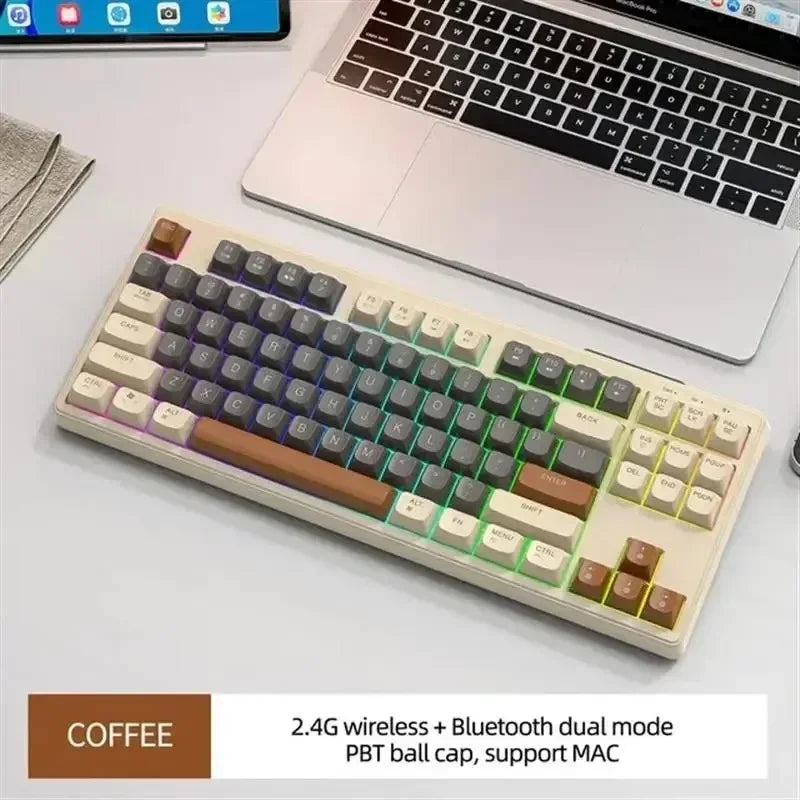 M87 Wireless Bluetooth Dual Mode Keyboard, Mechanical Feeling Gaming Gaming Office Mute PBT Ball Cap Rainbow Light