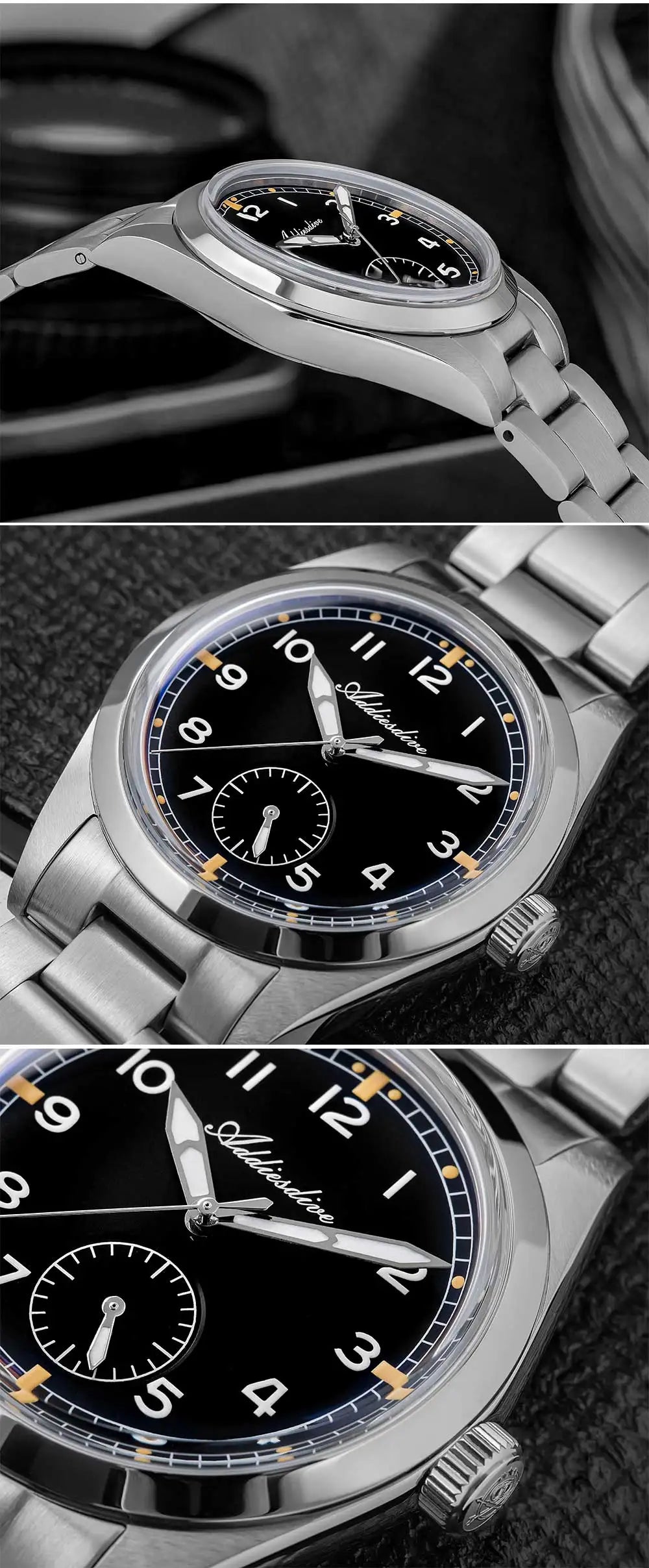 Reloj de cuarzo ADDIESDIVE de 36mm para hombre VH60, luminoso BGW9, cristal abombado tipo burbuja, cubierta de vidrio, resistente al agua 10Bar, acero inoxidable