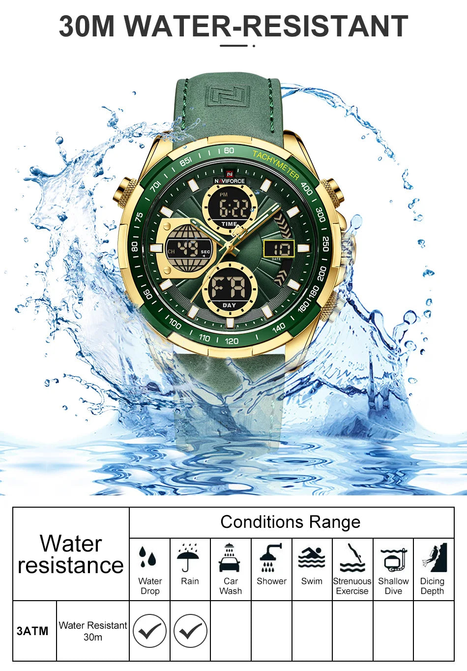 New NAVIFORCE Watches for Men Leather Mens Military Sport Waterproof Watch Quartz WristWatch Chronograph Male Clock