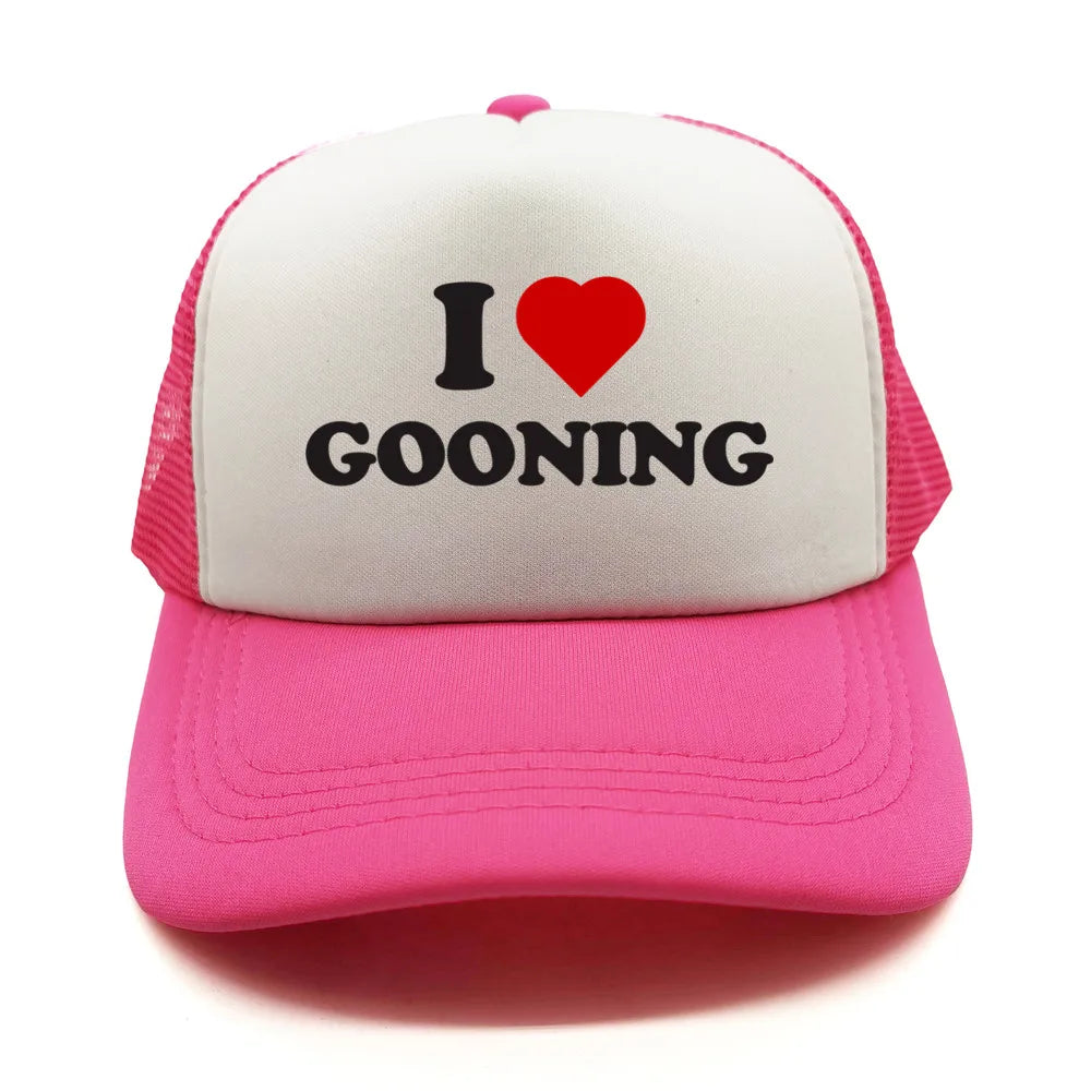 Casquettes de baseball humoristiques « I Love Gooning » – Casquette d'été tendance pour homme en maille, casquette de camionneur humoristique, casquettes unisexes d'extérieur en maille MZ-080