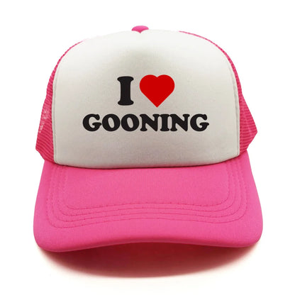 Casquettes de baseball humoristiques « I Love Gooning » – Casquette d'été tendance pour homme en maille, casquette de camionneur humoristique, casquettes unisexes d'extérieur en maille MZ-080