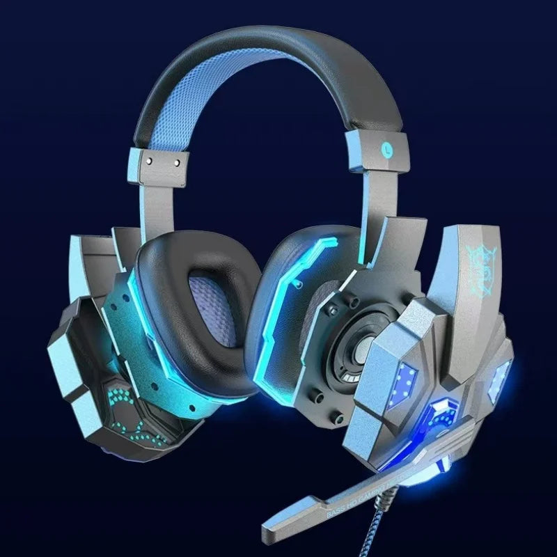 Auscultadores Gaming HOMEFISH SY830MV RGB com Microfone – Auscultadores Gaming Over-Ear com Fio para PC, PS5, Xbox e Nintendo Switch, Headset Esports Leve com Som Surround 3D