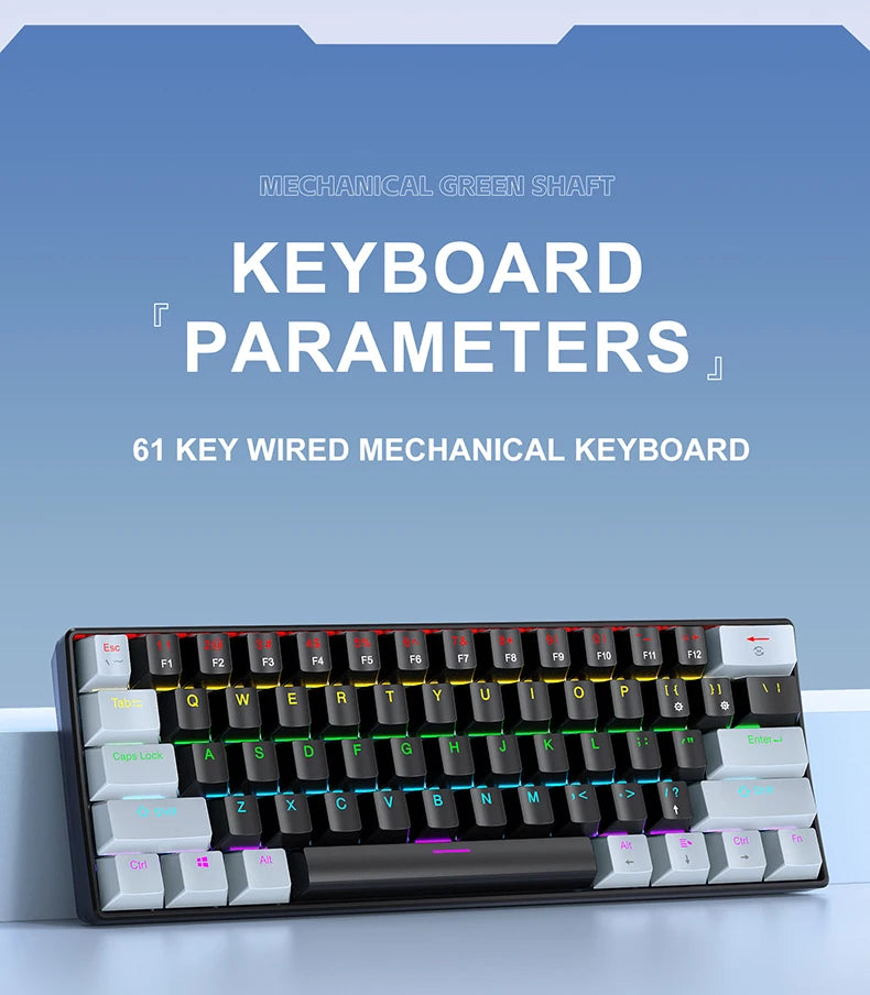 Teclado mecánico gaming con cable APAYADO K61 60% Mini Phantom RGB, 61 teclas, switch rojo/azul, ergonómico y portátil para PC/portátil