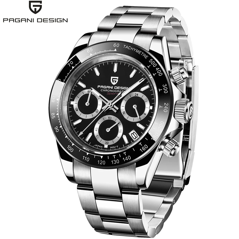 Chronografklocka för män från PAGANI DESIGN – Lyxig armbandsur med kvartsverk, självlysande och vattentät.