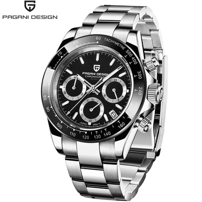 Chronografklocka för män från PAGANI DESIGN – Lyxig armbandsur med kvartsverk, självlysande och vattentät.